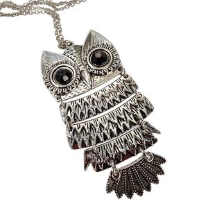 Owl Pendant Necklace Antique Silver Tone - Articulated Owl Pendant